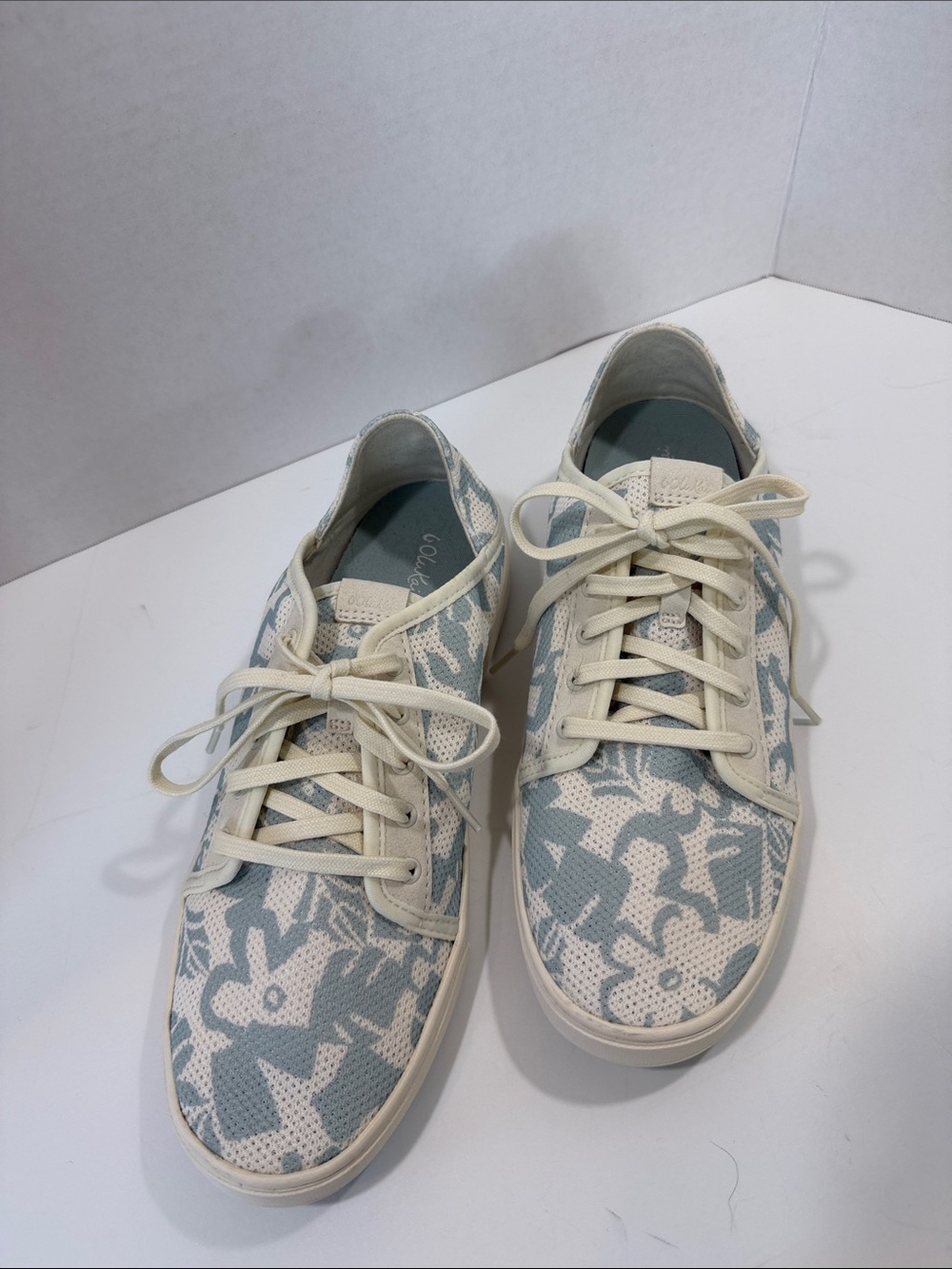 OluKai Light Blue & Cream Knit Lace-Up Sneakers